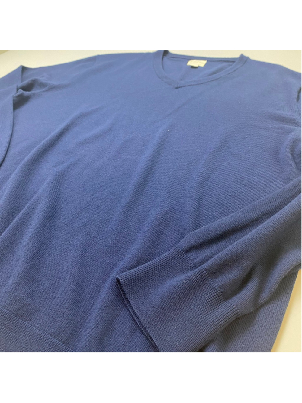 J.Crew Sweater Mens Large Blue Merino Wool V Neck Quiet Luxury Academic Heritage - Picture 10 of 10